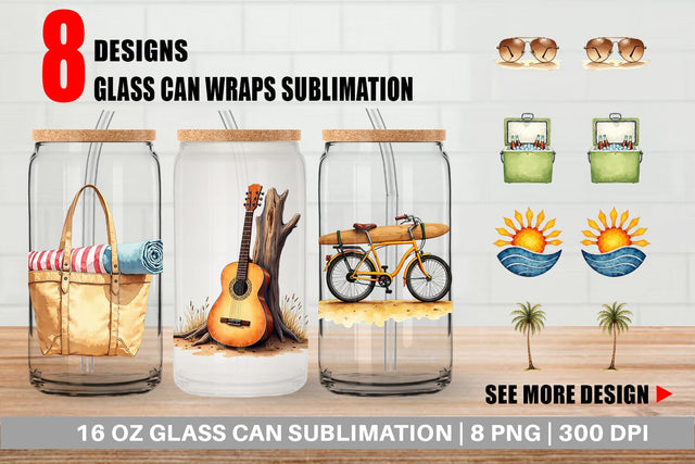 Glass Can 70s Endless Summer Watercolor Sublimation artnoy 