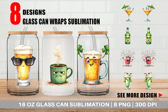Glass Can 70s Green Mascot Sublimation artnoy 