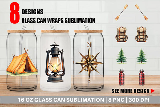 Glass Can 70s Retro Summer Camp Watercolor Sublimation artnoy 