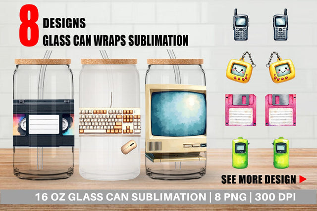 Glass Can 90s Tech Gadgets Sublimation artnoy 