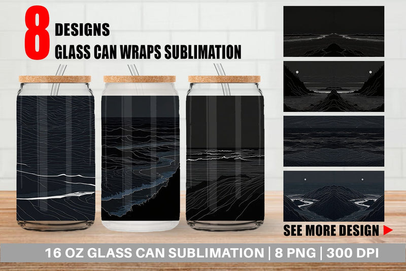 Glass Can Abstract Beach Line Art Sublimation artnoy 