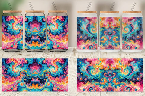 Glass Can Abstract Watercolor Swirl Sublimation artnoy 