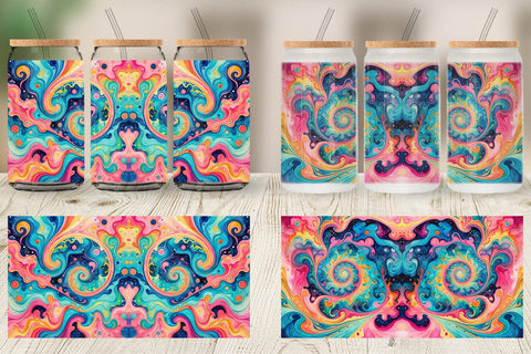 Glass Can Abstract Watercolor Swirl Sublimation artnoy 