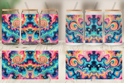 Glass Can Abstract Watercolor Swirl Sublimation artnoy 