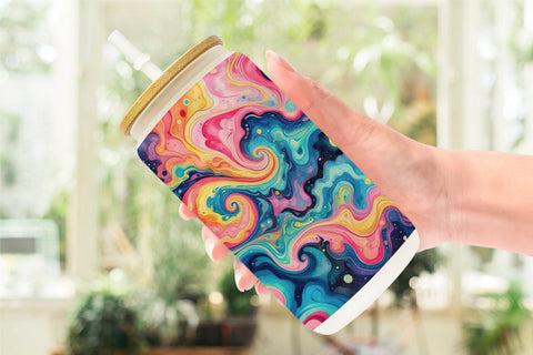 Glass Can Abstract Watercolor Swirl Sublimation artnoy 