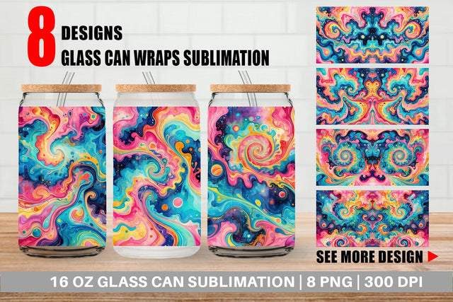 Glass Can Abstract Watercolor Swirl Sublimation artnoy 