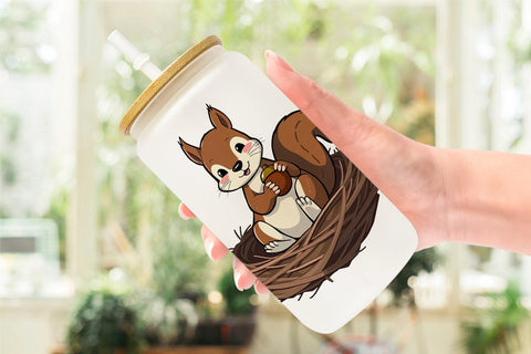 Glass Can Acorn Squirrel Sublimation artnoy 