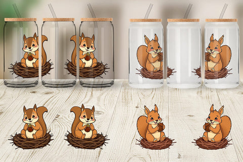 Glass Can Acorn Squirrel Sublimation artnoy 