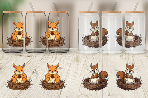Glass Can Acorn Squirrel Sublimation artnoy 