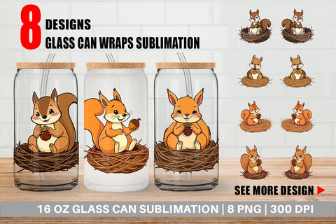 Glass Can Acorn Squirrel Sublimation artnoy 