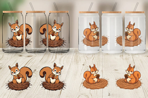 Glass Can Acorn Squirrel Sublimation artnoy 