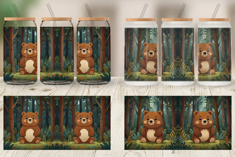 Glass Can Adorable Bear in Forest Sublimation artnoy 