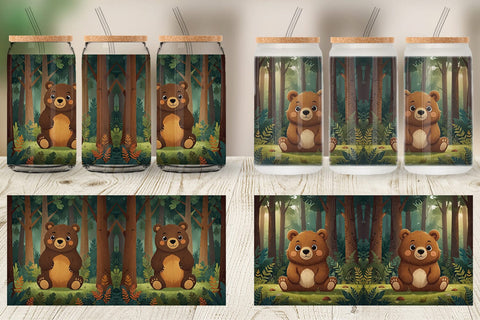 Glass Can Adorable Bear in Forest Sublimation artnoy 
