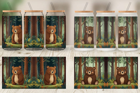 Glass Can Adorable Bear in Forest Sublimation artnoy 