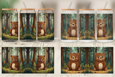 Glass Can Adorable Bear in Forest Sublimation artnoy 