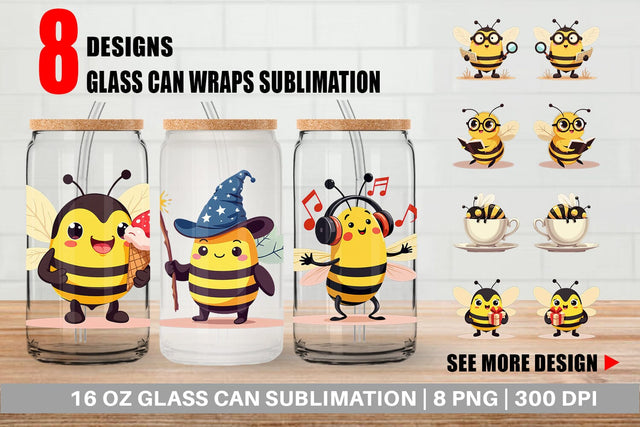 Glass Can Adorable Bee Sublimation artnoy 