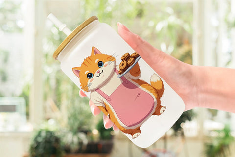 Glass Can Adorable Cat Sublimation artnoy 