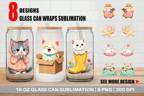 Glass Can Adorable Cat Sublimation artnoy 