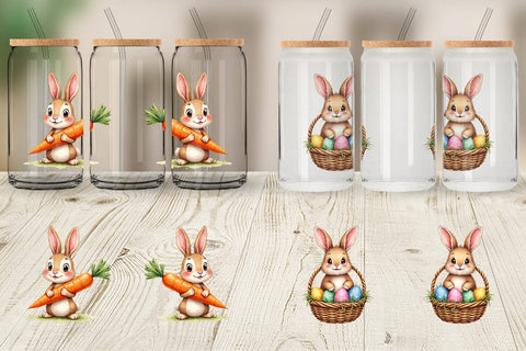 Glass Can Adorable Fluffy Easter Bunnies Watercolor Sublimation artnoy 
