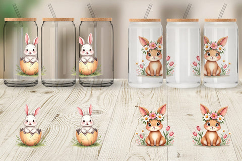 Glass Can Adorable Fluffy Easter Bunnies Watercolor Sublimation artnoy 
