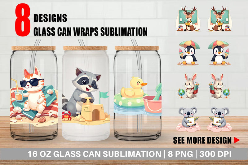 Glass Can Adorable School Summer Sublimation artnoy 