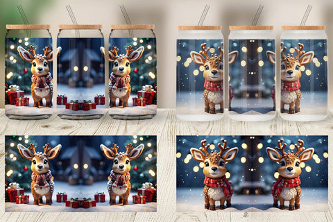 Glass Can Adorable Snowy Deer Sublimation artnoy 