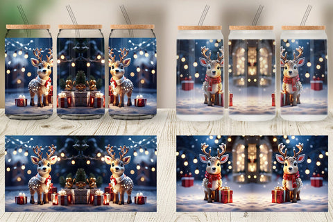Glass Can Adorable Snowy Deer Sublimation artnoy 