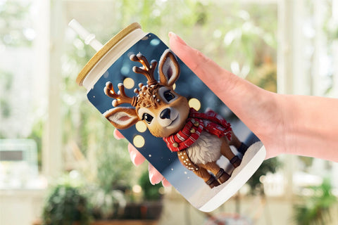 Glass Can Adorable Snowy Deer Sublimation artnoy 