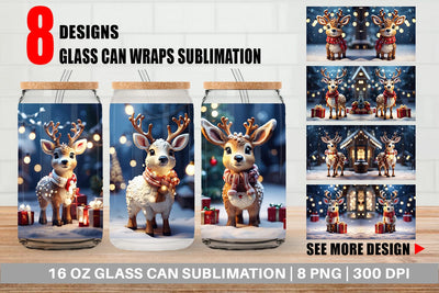Glass Can Adorable Snowy Deer Sublimation artnoy 