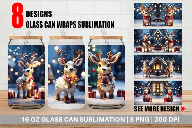 Glass Can Adorable Snowy Deer Sublimation artnoy 