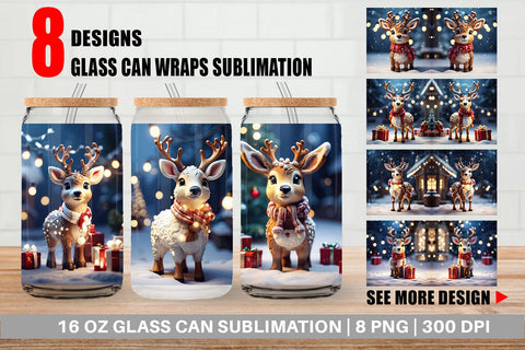 Glass Can Adorable Snowy Deer Sublimation artnoy 