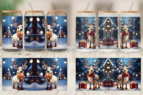 Glass Can Adorable Snowy Deer Sublimation artnoy 