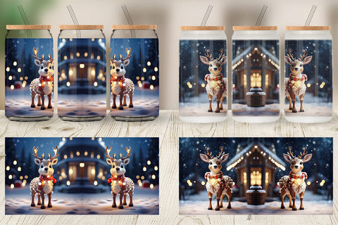 Glass Can Adorable Snowy Deer Sublimation artnoy 