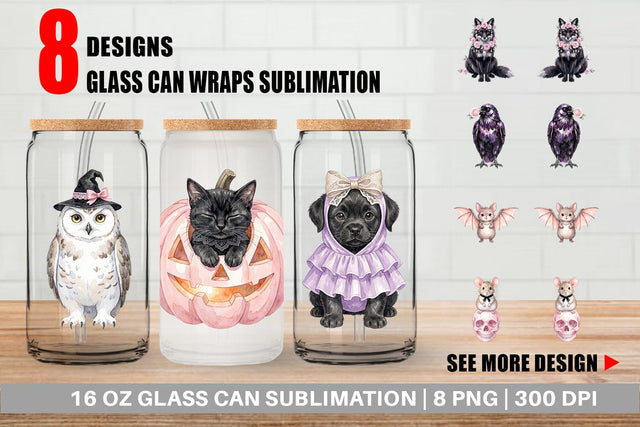 Glass Can Adorable Spooky Coquette Animals Sublimation artnoy 