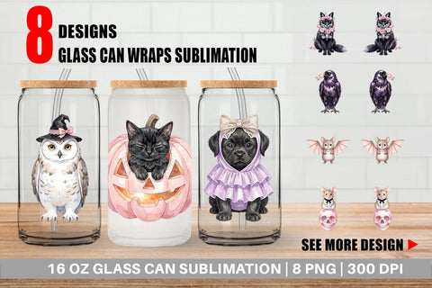 Glass Can Adorable Spooky Coquette Animals Sublimation artnoy 