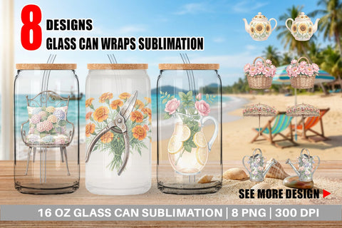 Glass Can Airy Sun-Drenched Garden Watercolor Sublimation artnoy 