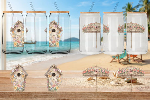 Glass Can Airy Sun-Drenched Garden Watercolor Sublimation artnoy 