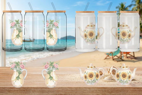 Glass Can Airy Sun-Drenched Garden Watercolor Sublimation artnoy 