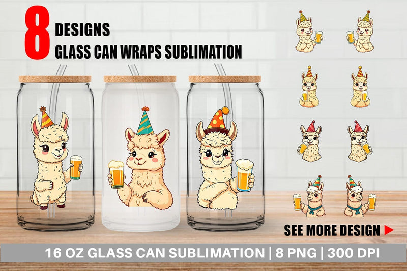 Glass Can Alpaca Beer Day Sublimation artnoy 