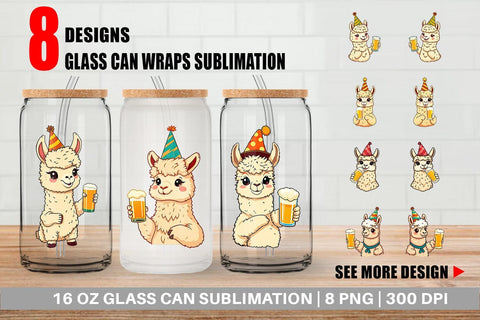 Glass Can Alpaca Beer Day Sublimation artnoy 