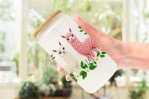 Glass Can Alpaca Embroidery Sublimation artnoy 