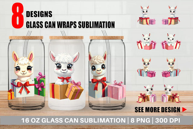 Glass Can Alpaca Gift Sublimation artnoy 