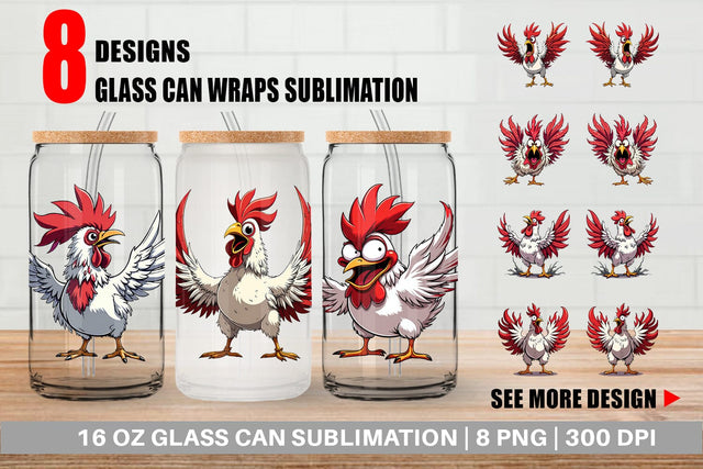 Glass Can Angry Rooster Sublimation artnoy 