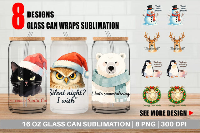 Glass Can Anti Christmas Grumpy Sublimation artnoy 