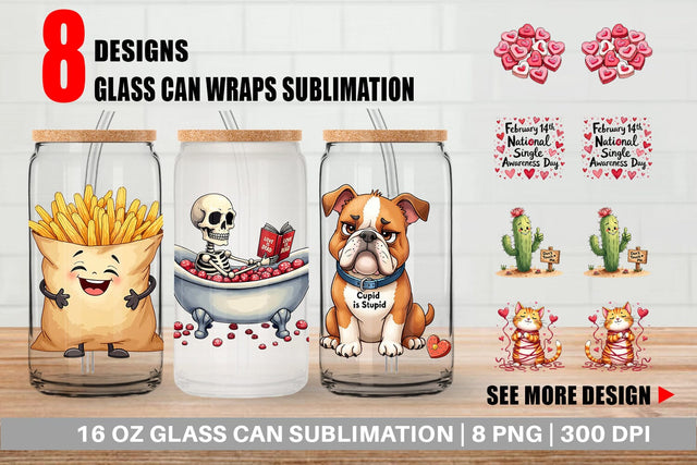 Glass Can Anti-Valentine's Sassy Singles Watercolor Sublimation artnoy 