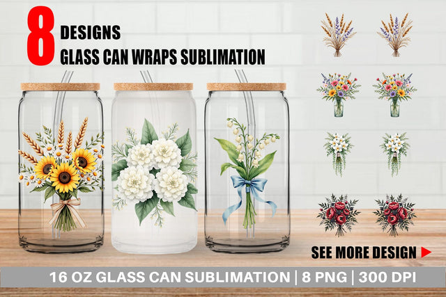 Glass Can Antique Botanical Wedding Bouquets Sublimation artnoy 
