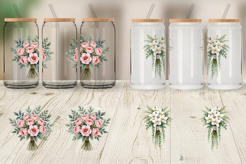 Glass Can Antique Botanical Wedding Bouquets Sublimation artnoy 