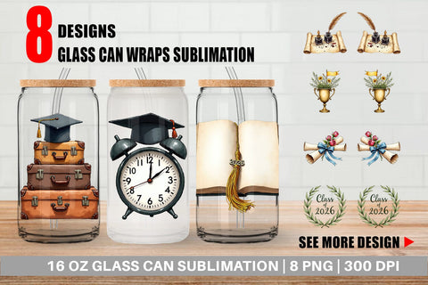 Glass Can Antique Floral Graduation Elements & Scrolls Sublimation artnoy 