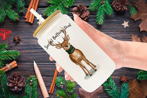 Glass Can Anxious Fawn Forest Hygge Watercolor Sublimation artnoy 