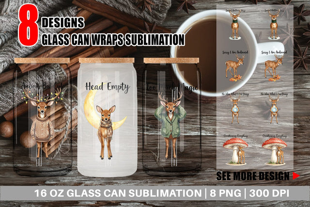 Glass Can Anxious Fawn Forest Hygge Watercolor Sublimation artnoy 